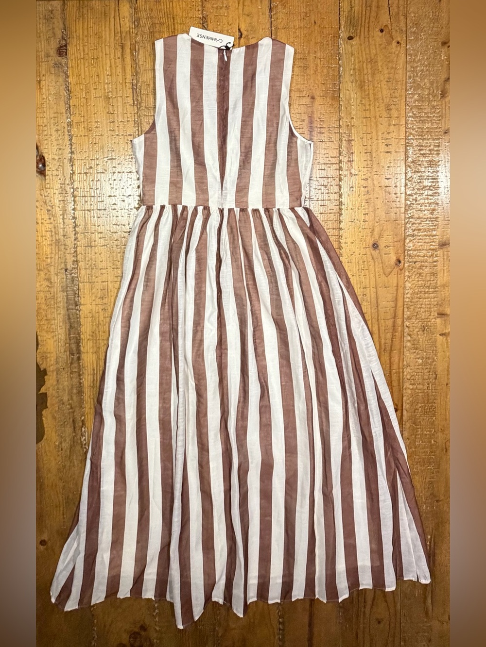 COMMENSE Striped Brown and Cream Maxi Dress with Cutout Waist - Picture 8 of 11